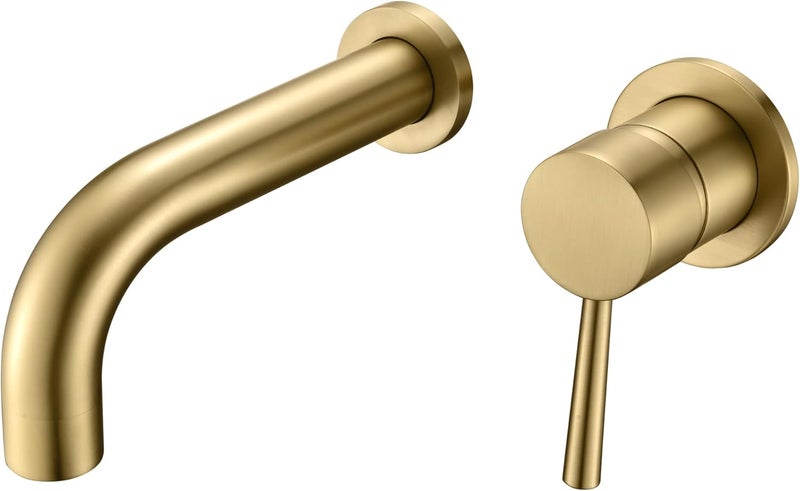 sumerain Wall Mount Bathtub Faucet Tub Filler with Valve, Brushed Gold Single Handle - Image 1